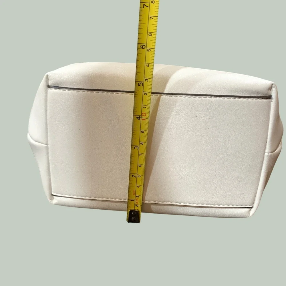 Nine West Ruched Satchel Crossbody Bag White Faux Leather Gold Hardware NWT